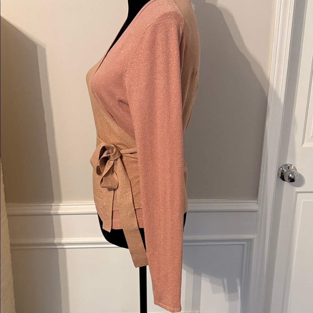 Diane Von Furstenberg Sparkling Wrap Top in Peach and rose gold. Size XL NWT.